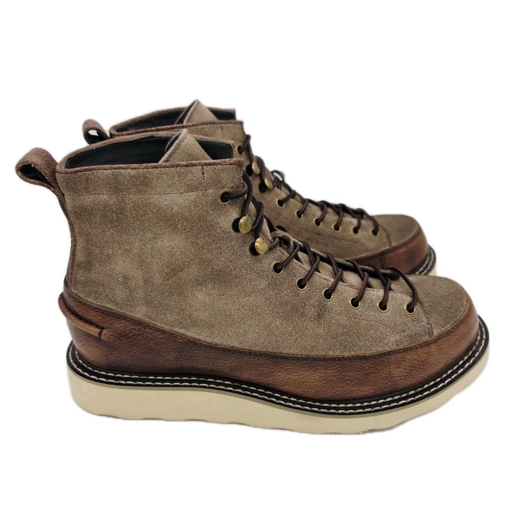 New Mens Retro British Ankle Boot Sz 10 Leather Lace Up Foam Rubber Sole Khaki